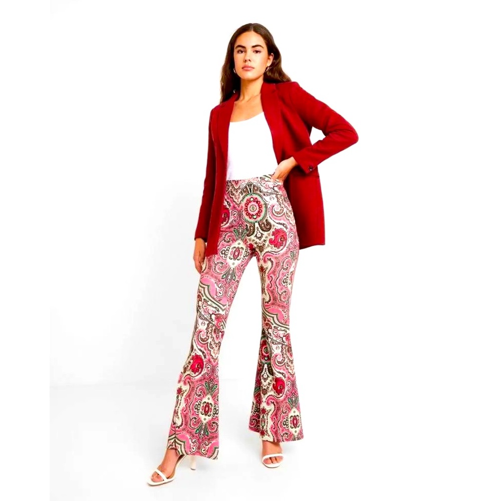 Free People Harper Pink Paisley Flare Pants.